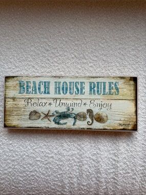 Beach House Rules Wood Frame Rectangular Plaque Relax Unwind Enjoy Coastal